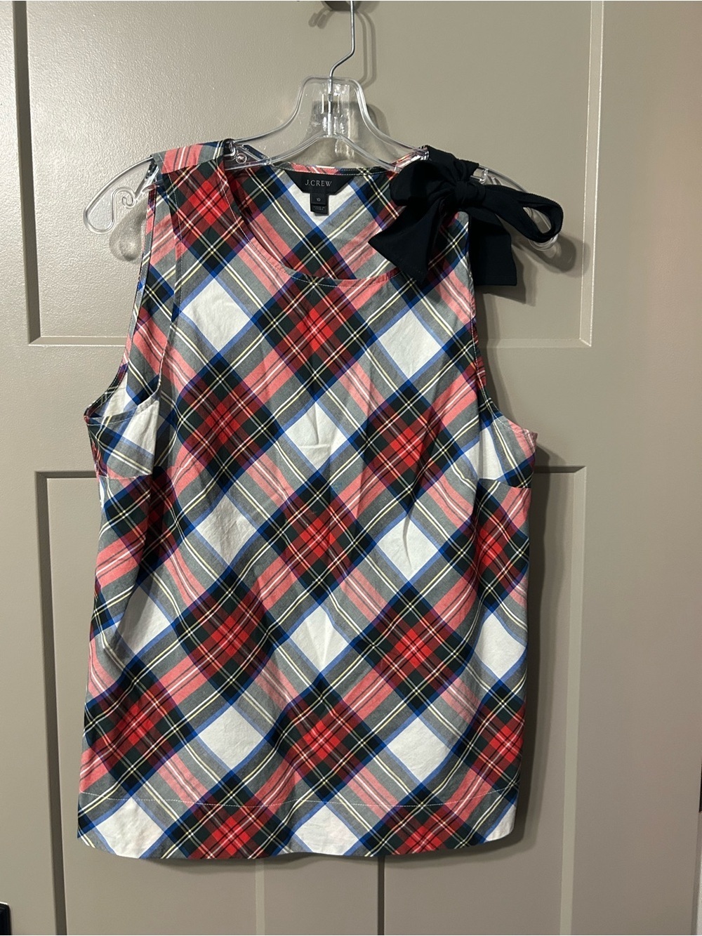 J.Crew tartan plaid one-shoulder bow top holiday blouse tank top